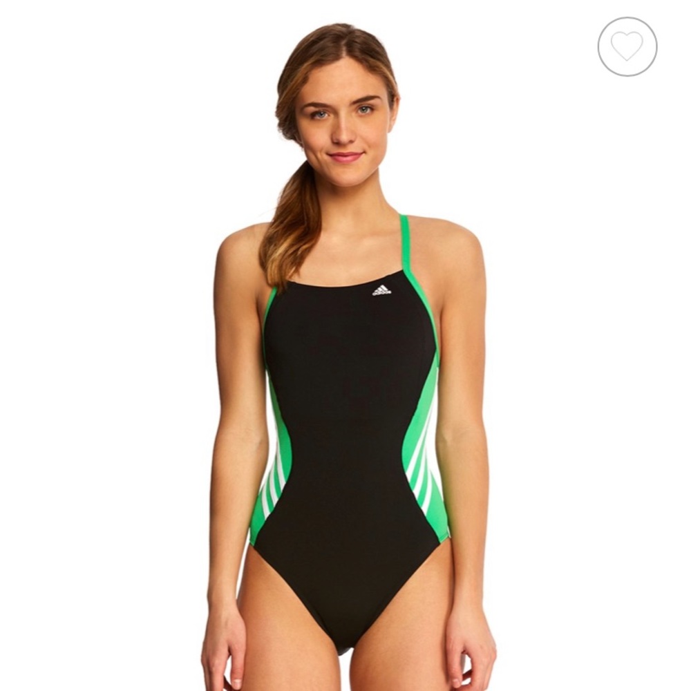 Adidas Solid Splice Vortex Back One Piece Swimsuit